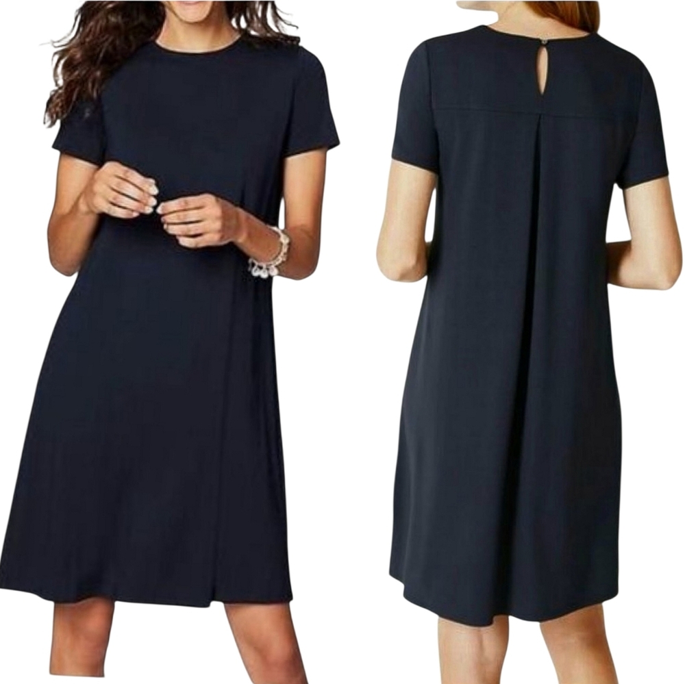 J Jill Wearever Pleat Back Tee Shirt Shift Dress Sz XL Black